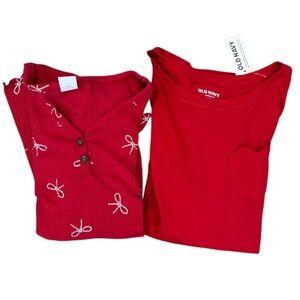 Old Navy Kids girls Red long sleeve Shirts Set new with tag hearts bows holiday